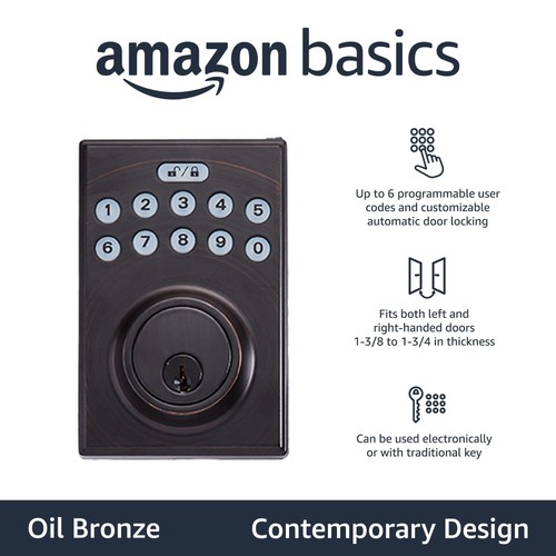 Cerradura de puerta con cerrojo electrónico Amazon Basics con control táctil sin llave... - Imagen 2 de 7