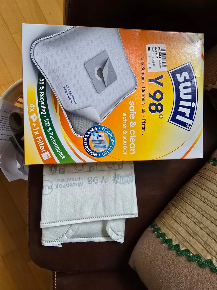 Swirl Y 98 MicrPor® Staubsaugerbeutel – (4er Pack + Filter neu) + 1 Beutel 