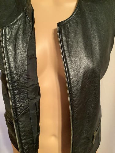LEATER VEST BLACK COLOR ZIPPER POCKETS SIZE S - Picture 5 of 7