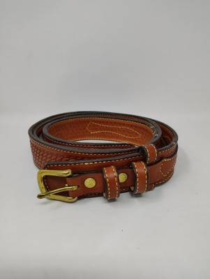 YODER LEATHER COMPANY AMISH HANDMADE BELT, SIZE 48 Raised Medium Brown