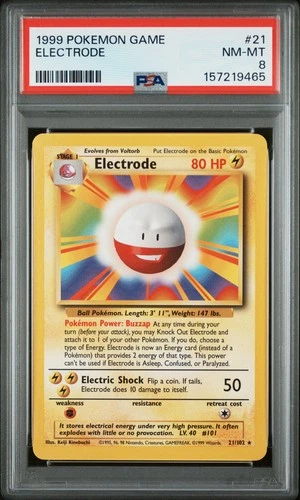 1999 POKEMON BASE SET UNLIMITED #21 ELECTRODE PSA 8