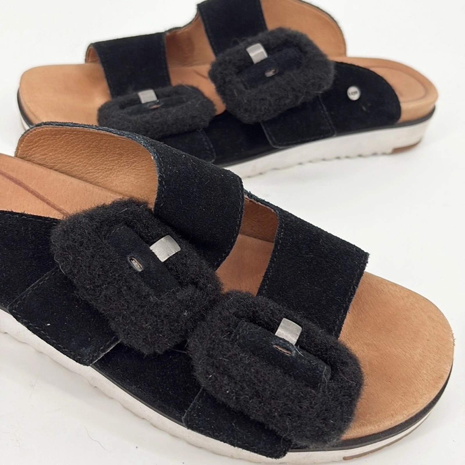 Ugg sandalo donna Fluff Indio nero scamosciato slide taglia 8