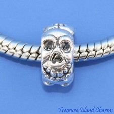 Human Skull Halloween 925 Solid Sterling Silver European Spacer Bead Charm Euro