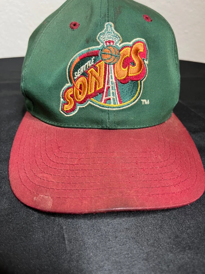 Gorra con logotipo vintage 7 Seattle Super Sonics Snapback verde deletreada años 90 Foto 3 de 4