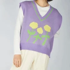 Candy Color Floral Knitted Vest Hippie Sleeveless Flower Vintage Chic Tank Top