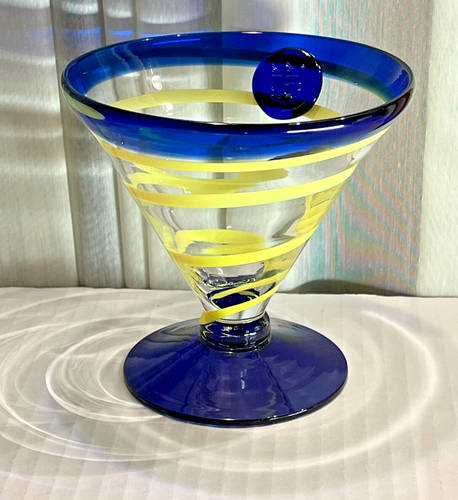 ROYAL CARIBBEAN Kosta Boda Margarita Martini Cobalt Blue Yellow Swirl Glass - Picture 2 of 8
