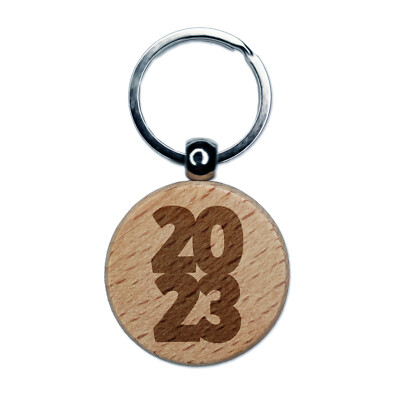 2023 Stacked Graduation Engraved Wood Round Keychain Tag Charm