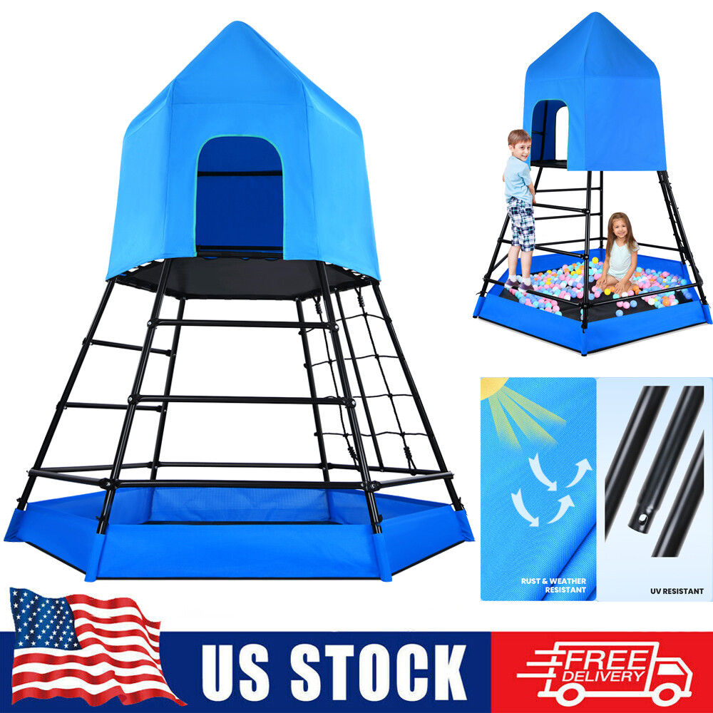 Jungle Gym with Platform & Tent Outdoor Metal Climbing Toys for