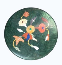 Plateau En Marbre Vert De 12 Pouces Incrusté Fait Main Décor