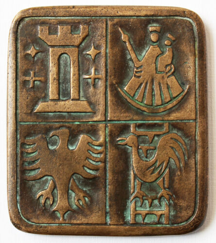 Bronze Medaille Plakette Wappen Turm Madonna / Maria Adler Hahn 7,5 x 6,5 cm - Bild 1 von 2