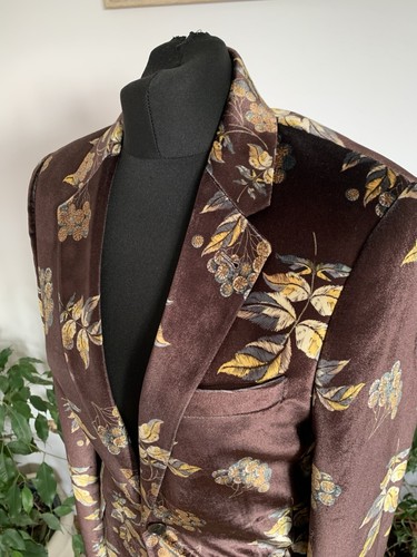 ASOS Man Floral Patterned Velvet Blazer Jacket Tuxedo Men Dinner Tux - Size 34 - Picture 9 of 14