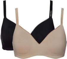 Calvin Klein Womens 2 Pack Microfiber Wirefree Bra Black Honey ,L 
