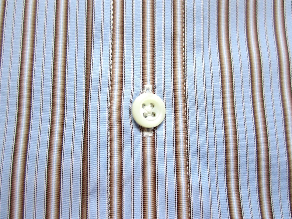 $185 BILLY REID TAN STRIPE ON LT BLUE COTTON DRESS SHIRT ITALY 16 1/4 X 35 - Image 4 of 4