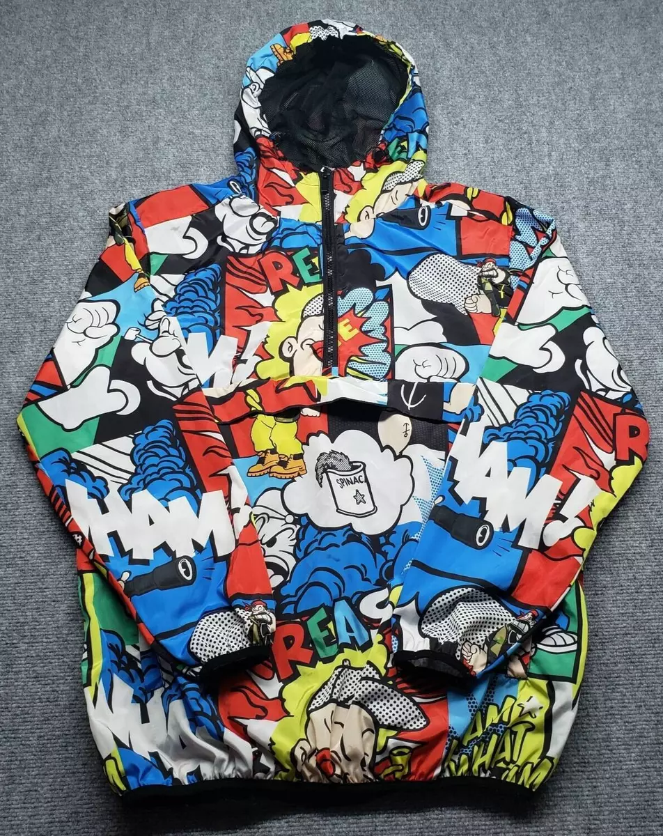 Reason Popeye Exclusive Collab Jacket Mens L Multicolor All Over Print Hood