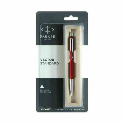 Parker Vector Standard Chrome Trim Ball Pen Red Body
