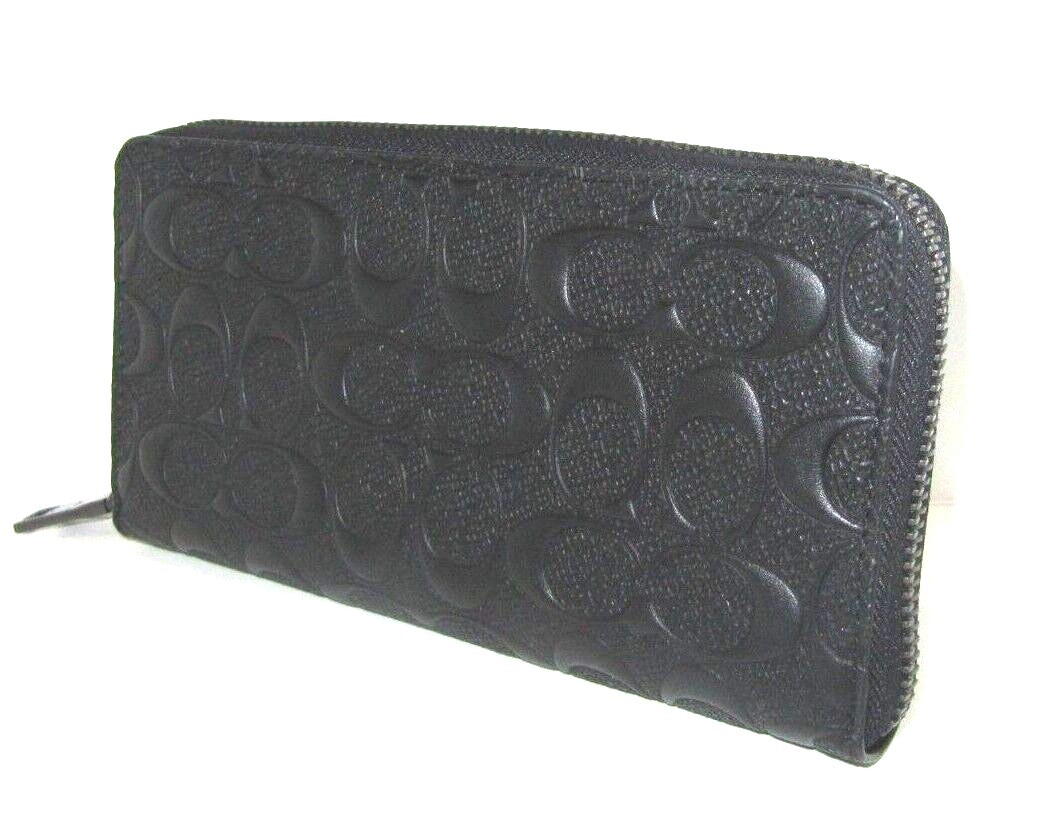 Coach CE551 Embossed Signature Black Leather Long Accordion Zip