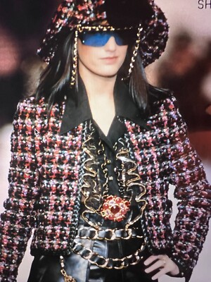 CHANEL BOUTIQUE 92A Museum Tweed & Black Leather Jacket Coat CC