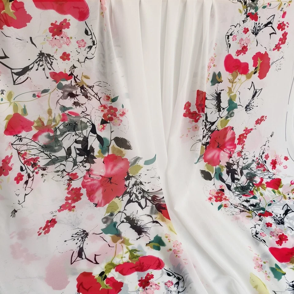 1 meterX1.48 meter White Positional Flower Chiffon Fabric Wedding Dress Material - image 3 of 4