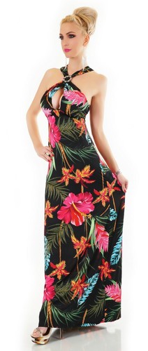 Damen Maxi Sommer Kleid lang Tropical Blumen Print Party Strand S/M M/L - Bild 10 von 39