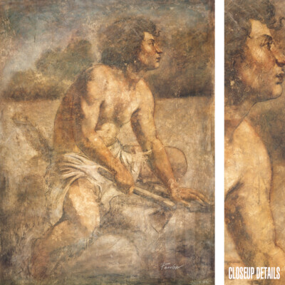 34W''x45H'' JAPETH by JOHN PARRISH - PRIMITIVE MALE HUNT CAVEMAN CHOICES of CANVAS