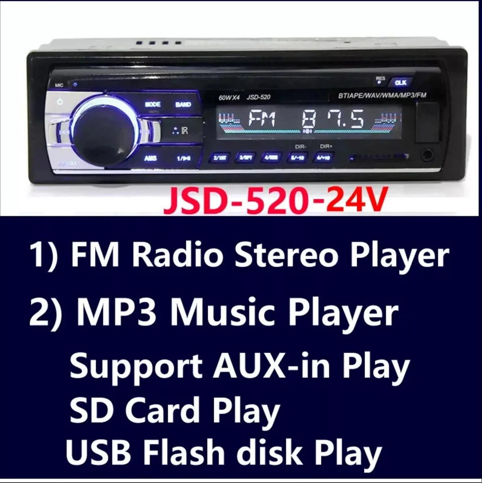 AUTORADIO STEREO BLUETOOTH RADIO FM Musica MP3 SD USB MMC Card per Auto e Camion - Immagine 3 di 4