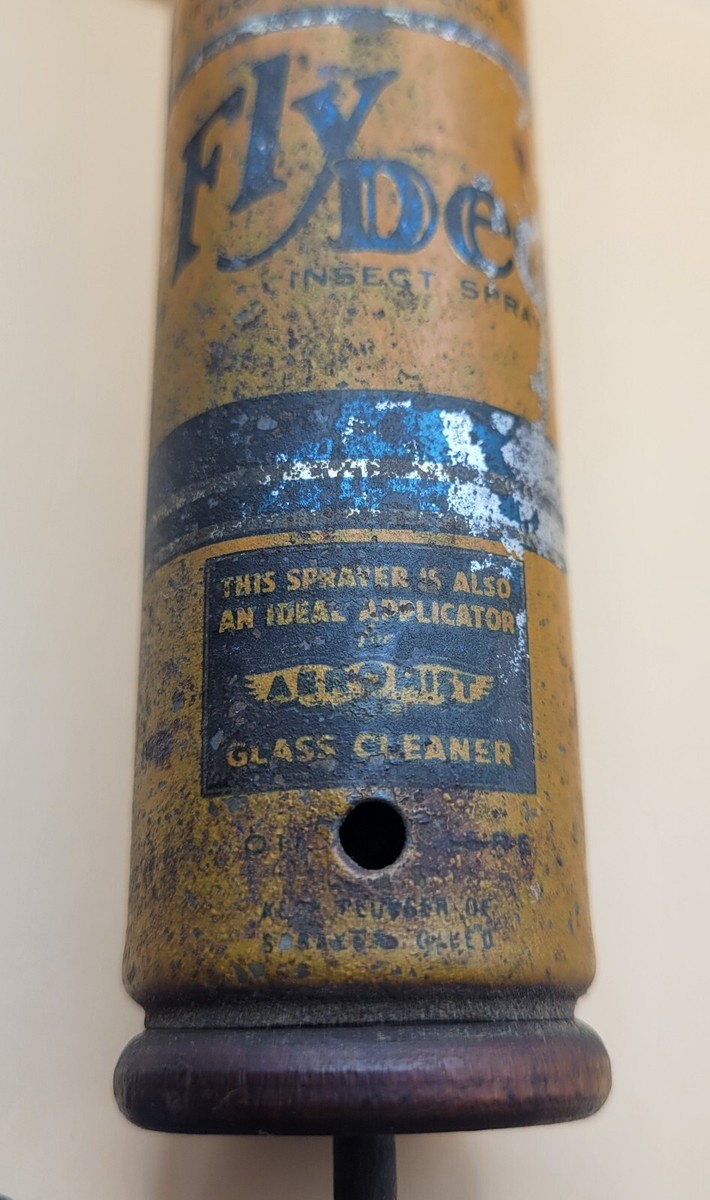 Vintage FLY DED Bug Sprayer w/Amber Color Glass Jar & Metal Pump