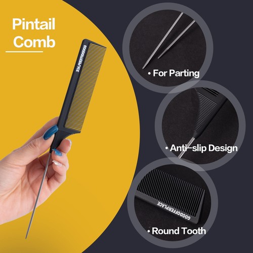 4 Pcs Rat Tail Combs Parting Rattail Combs Teasing Fine Tooth Comb With Metal Pi - Picture 3 of 7