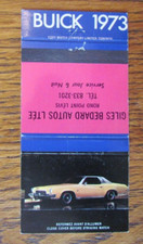 1973 BUICK CAR DEALER MATCHBOOK COVER: GILES BEDARD LEVIS, QUEBEC MATCHCOVER -C3