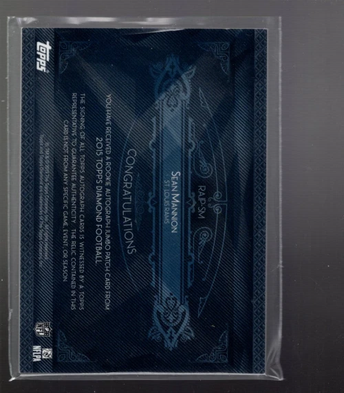 B5344- 2015 Topps Diamond Rookie Jumbo Patch Autograph Blue Ink Sean Mannion /50 - Image 2 of 2