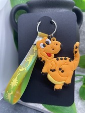 4" Silver-Tone Silicone Dinosaur Wristlet Keychain New Free Ship B1465
