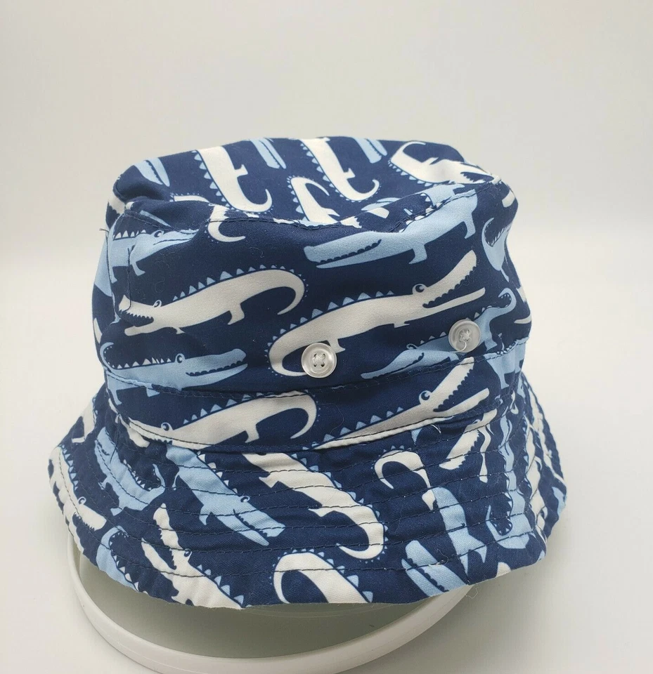 Mud Pie hat 0-18 month Sun Hat strap Cotton Poly blend Blue & white Alligators - Image 3 of 4
