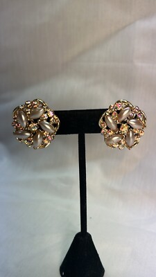 Vintage BSK Signed Costume Gold Tone Beaded Clip Earrings