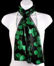 Green Shamrocks Womens Scarf St Patrick's Day Gift Scarfs Irish Black Scarves