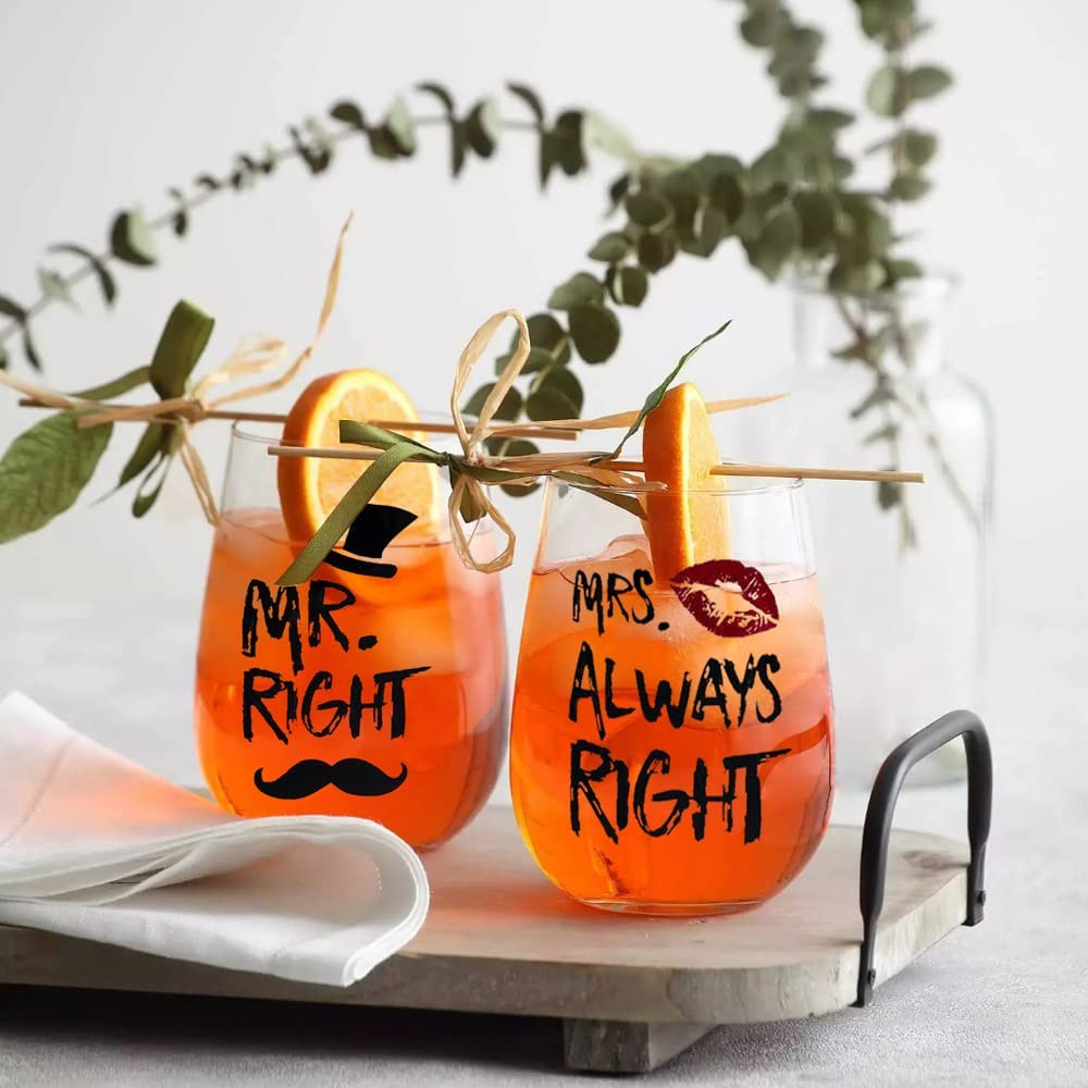 Mr Right and Mrs Always Right Weingläser Set Für Paare Hochzeitsgeschenk Geschen