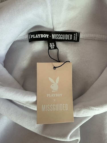 Missguided Playboy Oversized Graphic Hoodie Sweatshirt Dress White Size 6 Lip - Picture 7 of 7