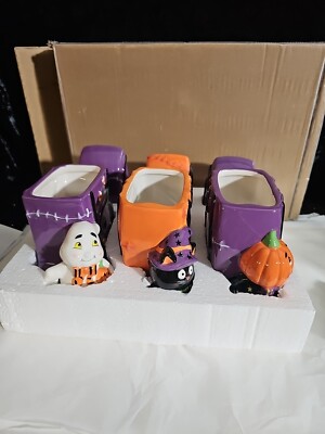 David's Cookies Halloween 3 Piece Boo Cookie Jars Witch Pumpkin Ghost Retired!!