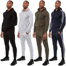 Enzo Mens Full Tracksuit Set Striped Pullover Hoodie Joggers Gym Jogging Bottoms
