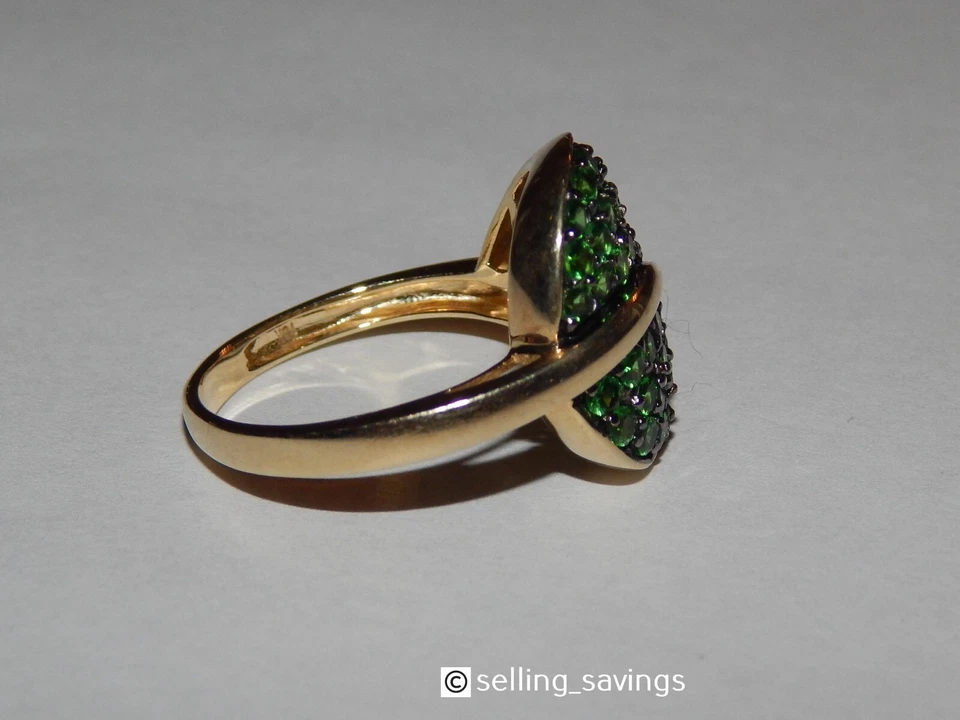 10K YELLOW GOLD TSAVORITE GREEN GARNET 7/10th INCH WIDE LEAF RING SIZE 8.75 Foto 4 de 4