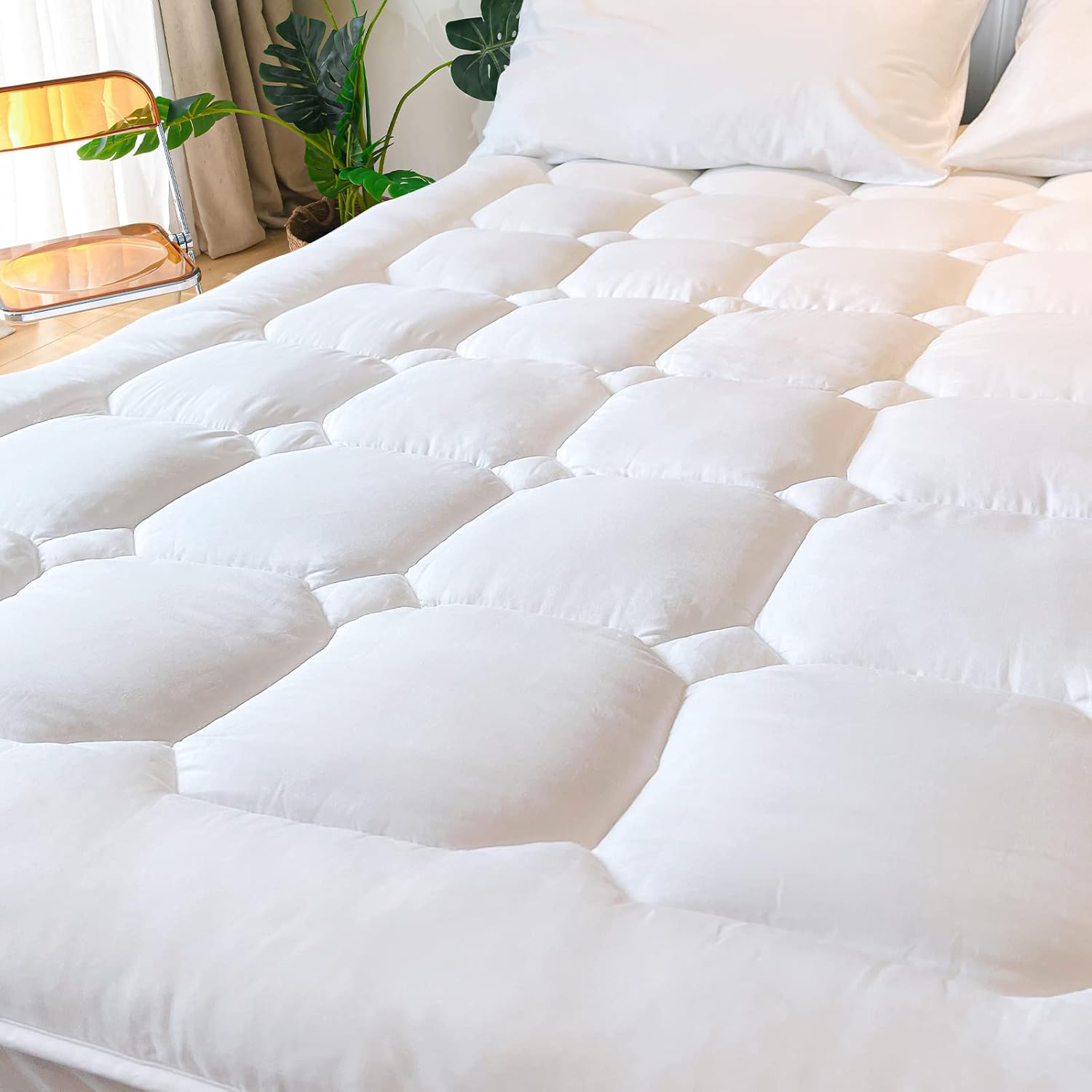 King Size Mattress Pad Cooling Rayon from Bamboo, Quilted Fitted Mattress Protec