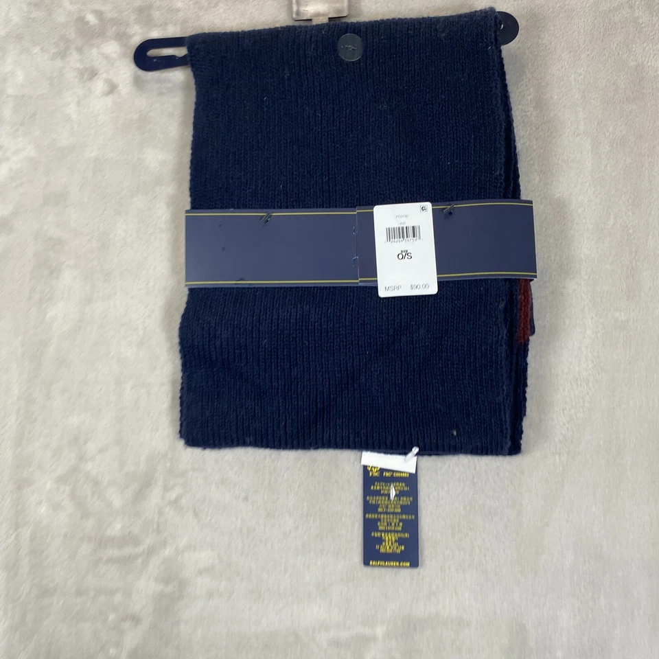 NUEVO Polo Ralph Lauren Mezcla de Lana Clásico Pony Acanalado Tejido Gorro Sombrero Bufanda Conjunto Azul Marino Foto 2 de 2