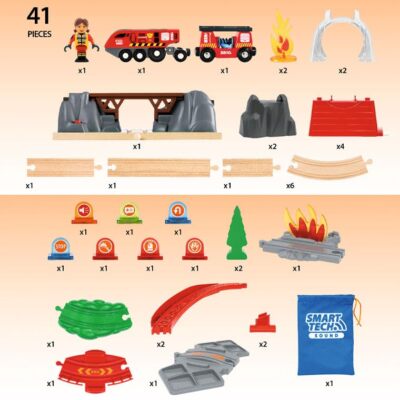 BRIO World Smart Tech Fire Rescue Train Set - 41 Piece Battery Powered Toy For Kids 3+