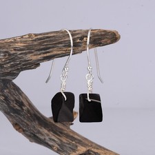 Natural Raw Black Obsidian in Sterling Silver Handmade Earring For Healing Gift