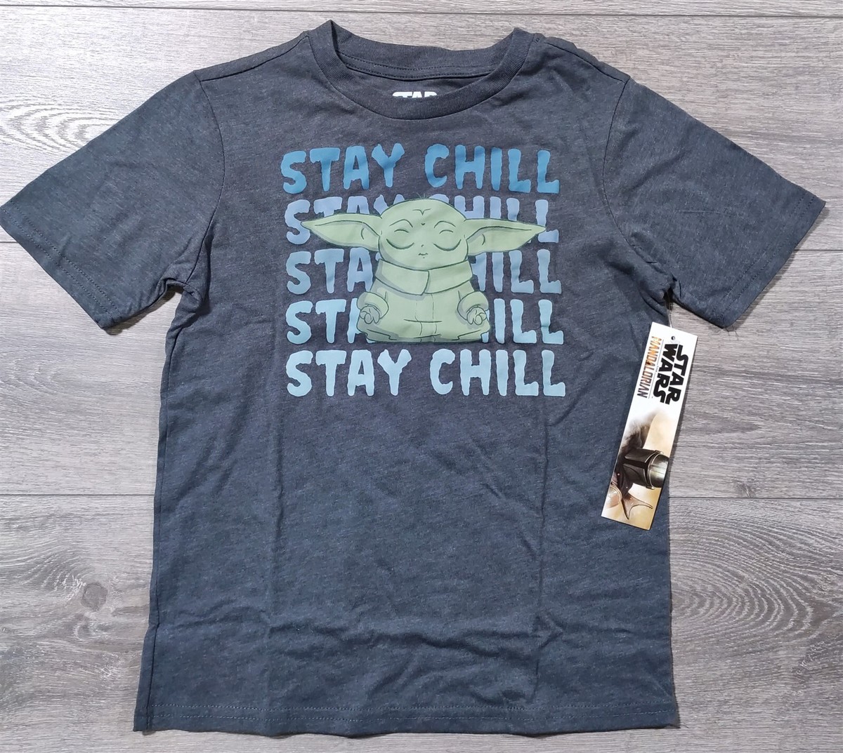 Star Wars Shirt Kids Medium Gray Short Sleeve Tee Baby Yoda Stay Chill  Boys