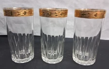 3 Vintage Interglass Crystal Flat Tumblers 24K Gold Rimmed Hand Blown Sun Moon