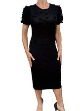Vintage Red Valentino Black Knit Sheath Dress Wool Bow Appliques Romantic Medium