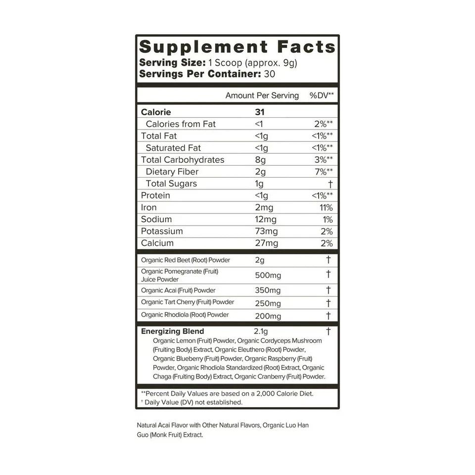 Superalimento en polvo Organifi RED JUICE 10z Acai y Cordyceps infundido nuevo Foto 3 de 4