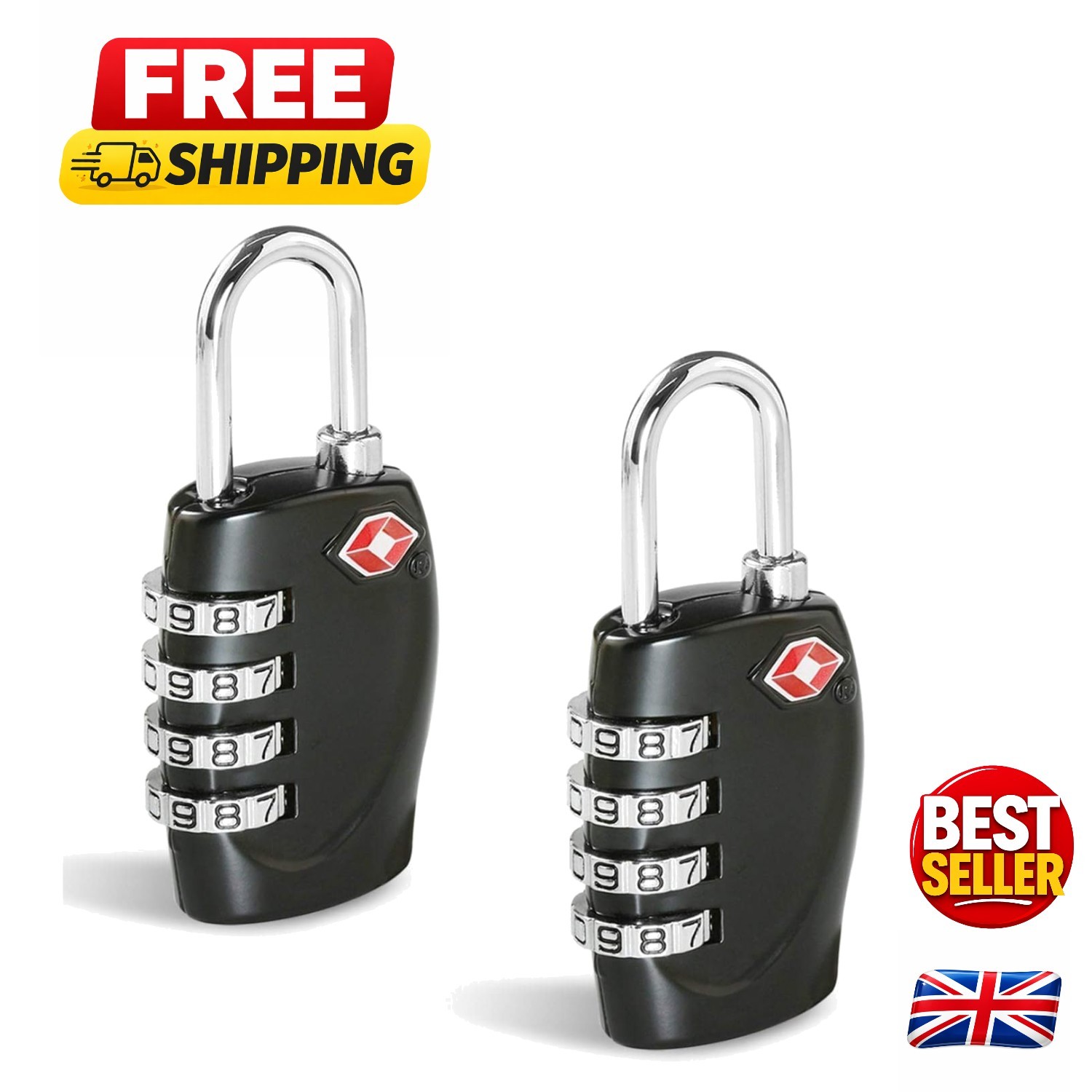 Black TSA Certified Combination Padlocks - Set of 2 for Ultimate Travel Security