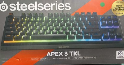 SteelSeries Apex 3 TKL Wired Gaming Keyboard for PC: RGB Lighting, Water-Resista