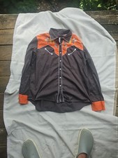 PANHANDLE SLIM Retro Cowboy Burnt Orange Snaps Embroidered Rodeo Shirt XL Unisex