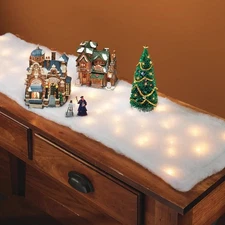 LED Lighted Snow Christmas Table Runner Blanket Mantle Holiday Decor w/ 8 Modes